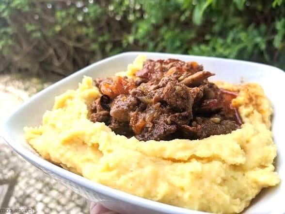 Pork shoulder with smashed potatoes