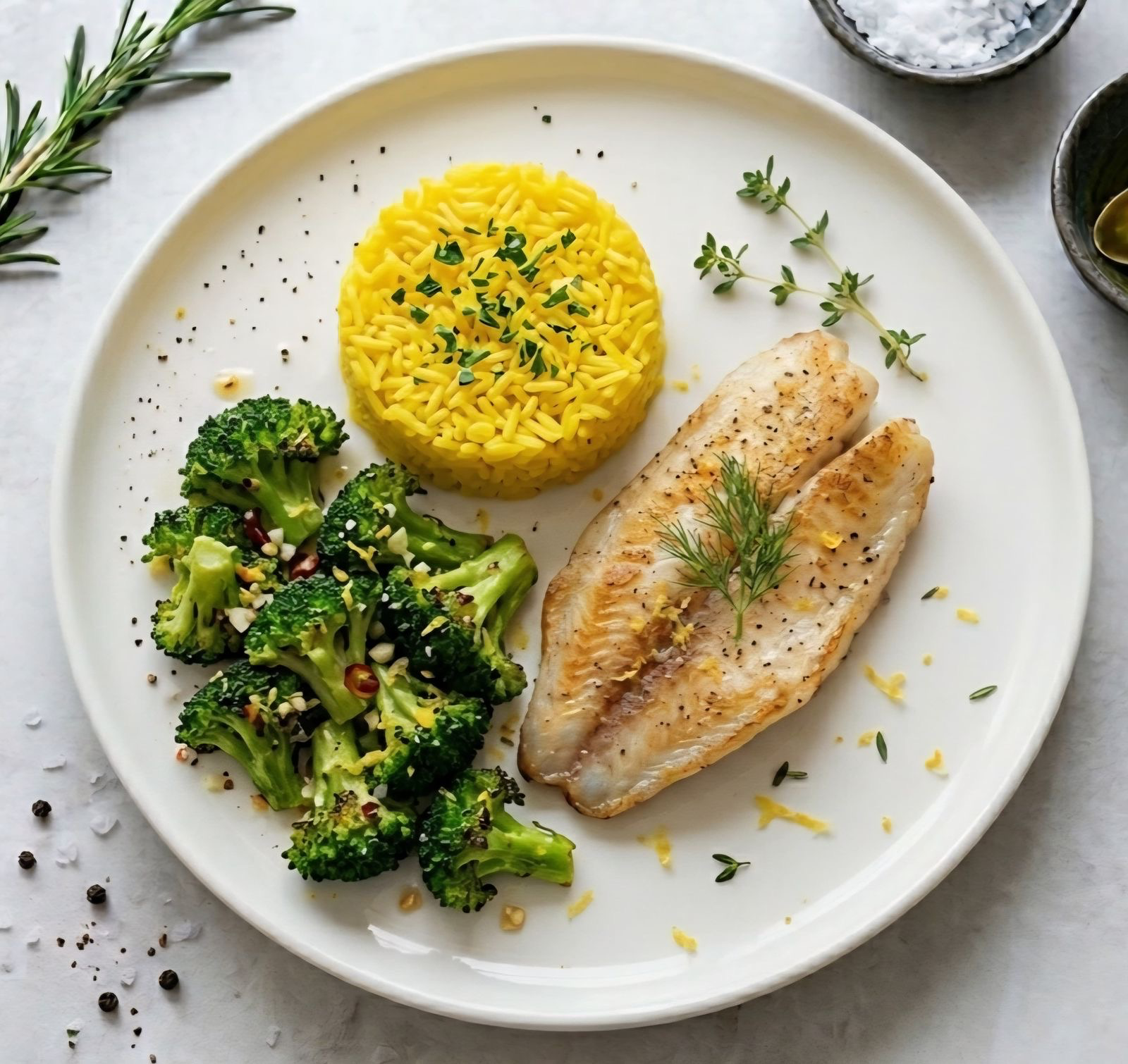 Tilapia with Broccoli and Yellow Rice